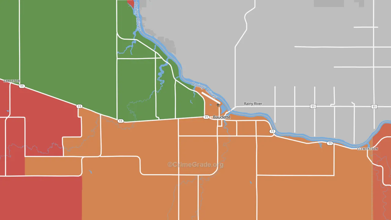 Baudette, MN Map of Robbery Rates