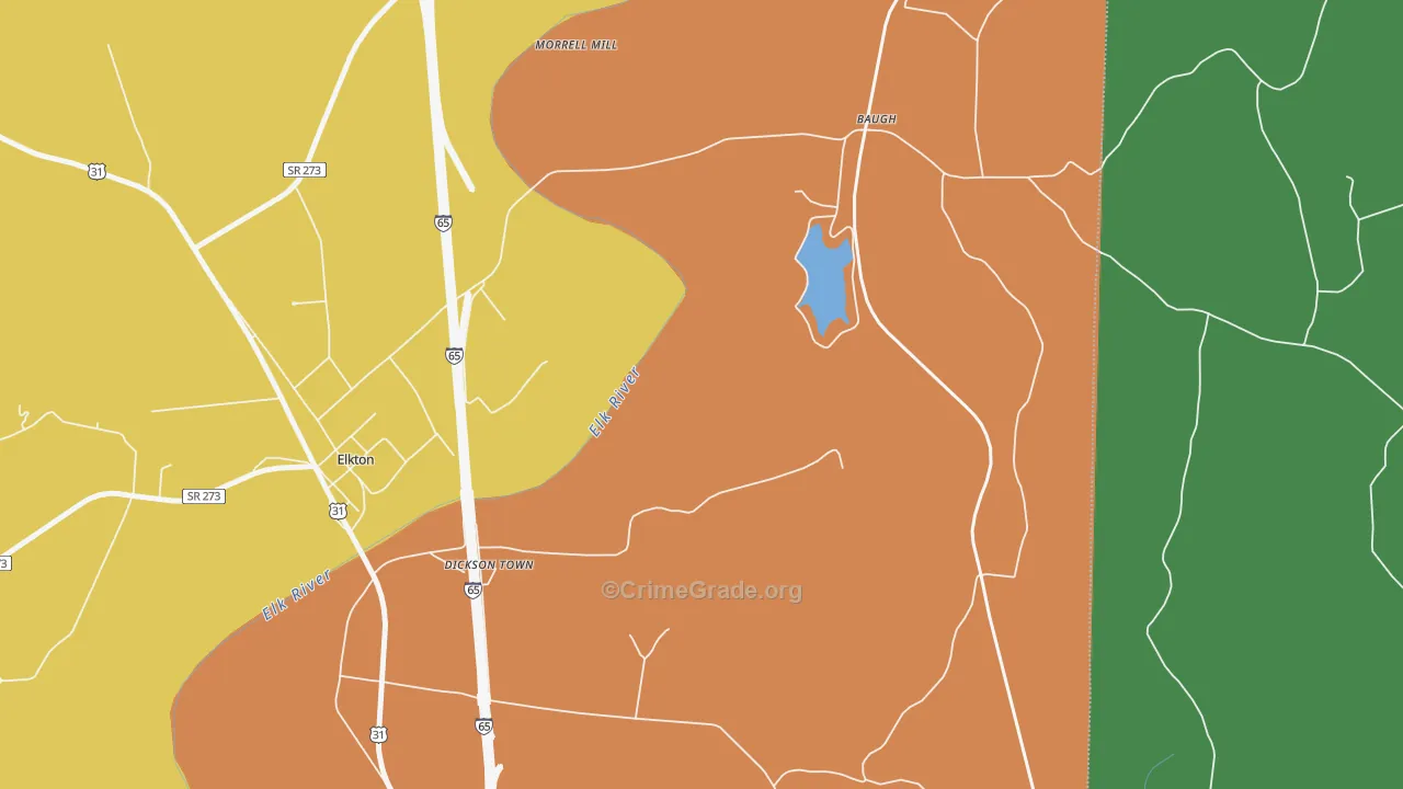 Baugh, TN Map of Robbery Rates