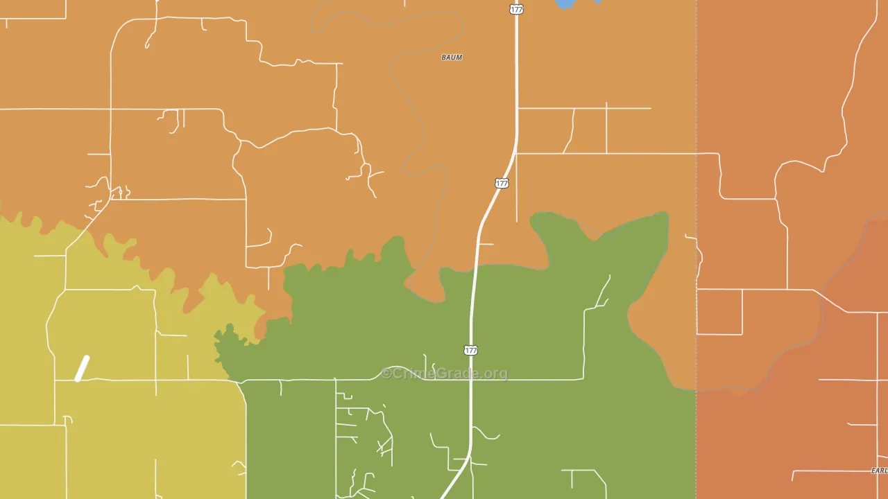 Baum, OK Map of Robbery Rates