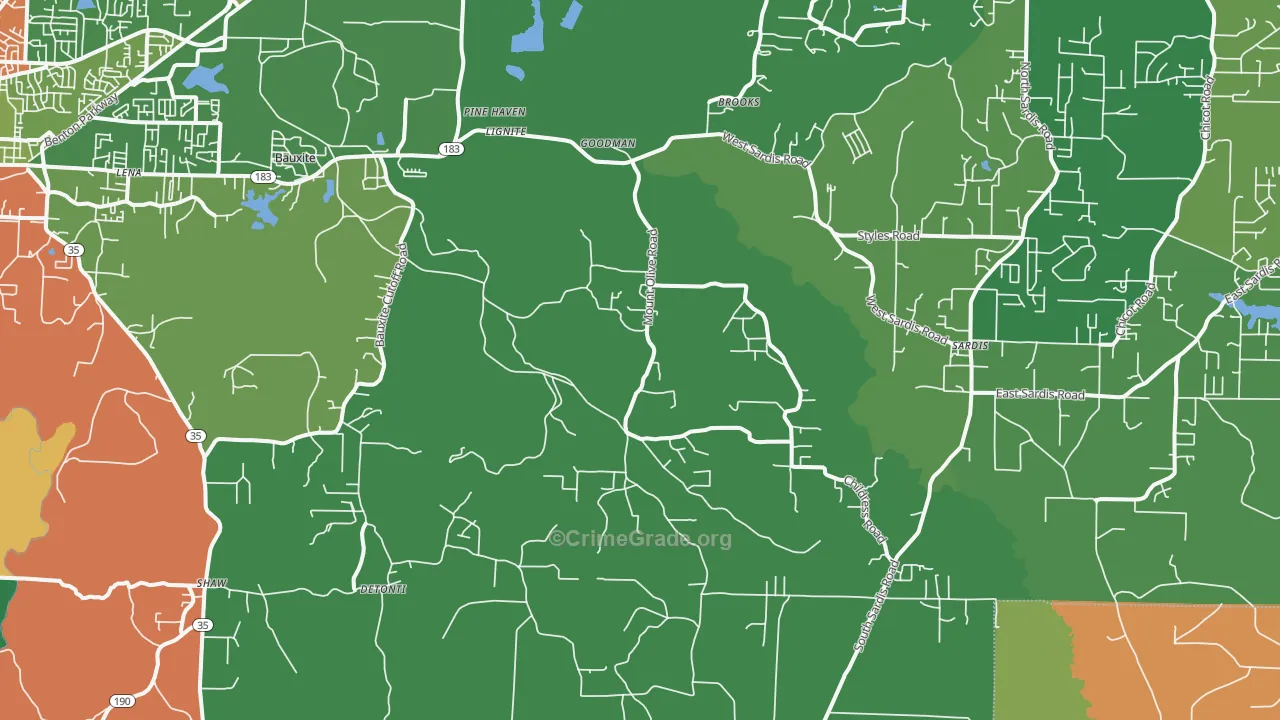 Bauxite, AR Map of Robbery Rates