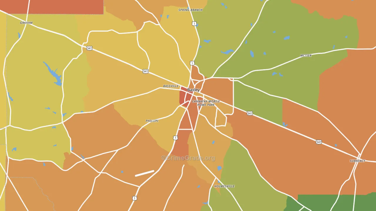 Baxley, GA Map of Robbery Rates