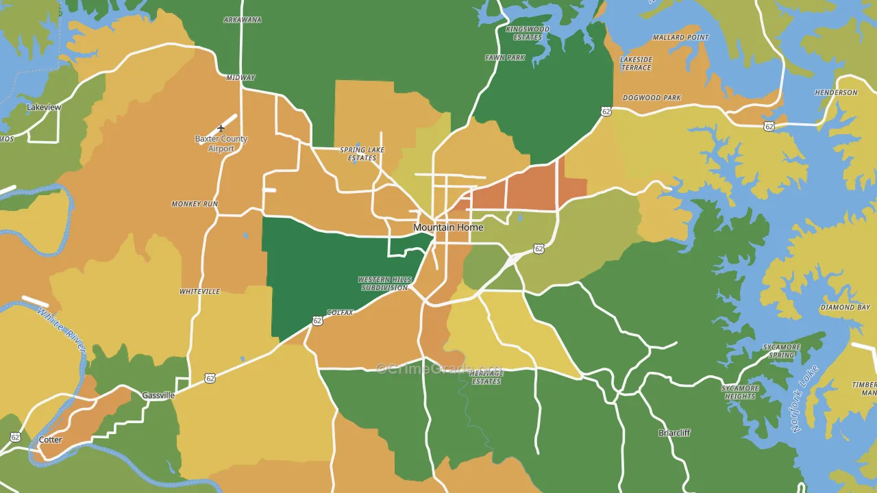 Baxter County, AR Map of Robbery Rates