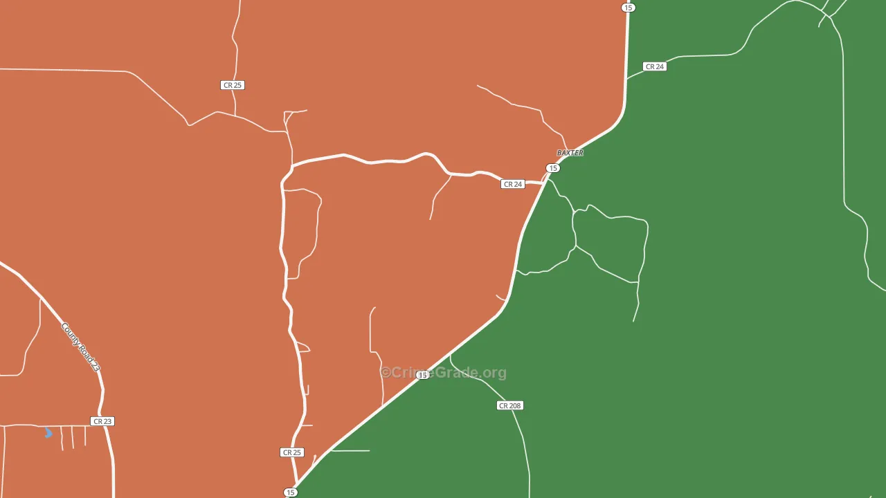 Baxter, MS Map of Robbery Rates