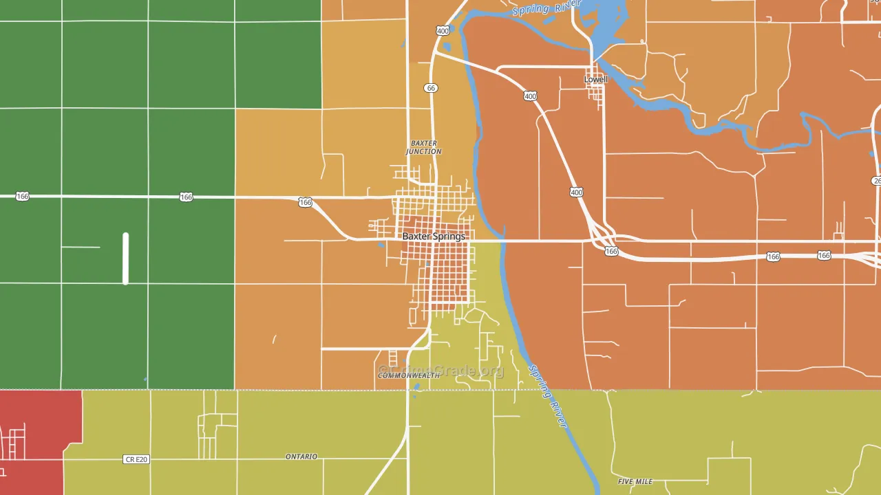 Baxter Springs, KS Map of Robbery Rates