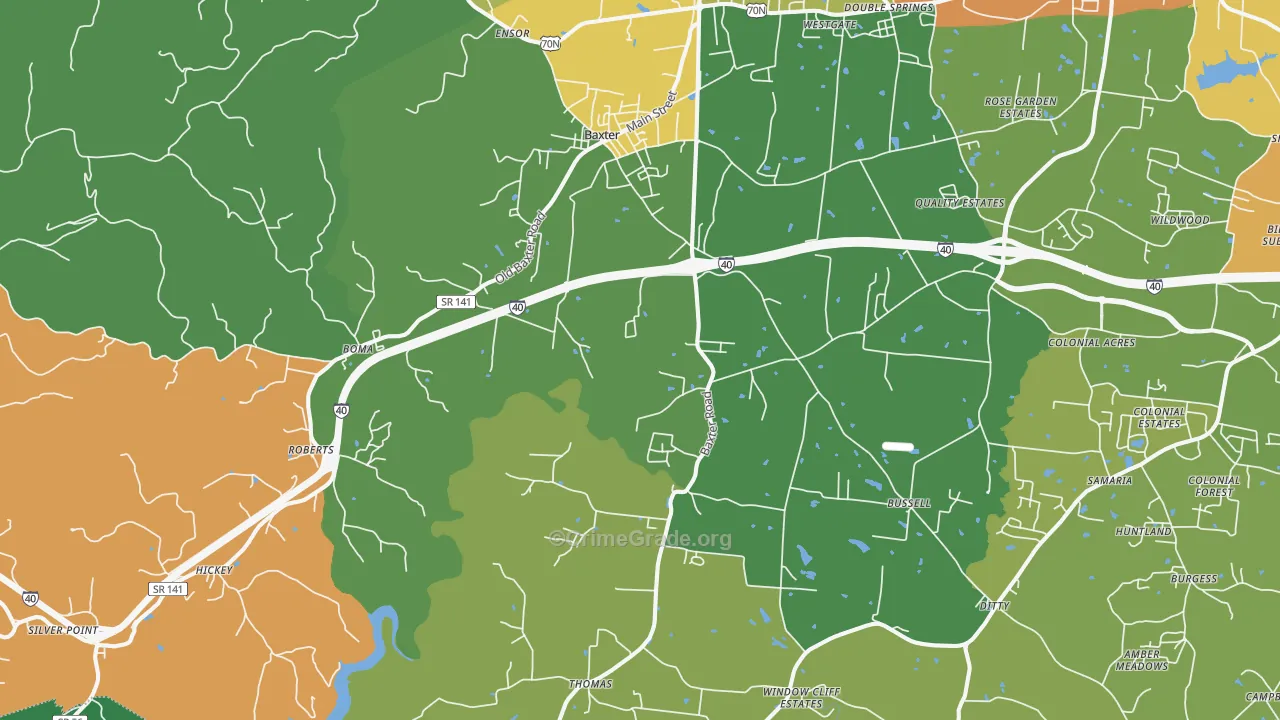 Baxter, TN Map of Robbery Rates