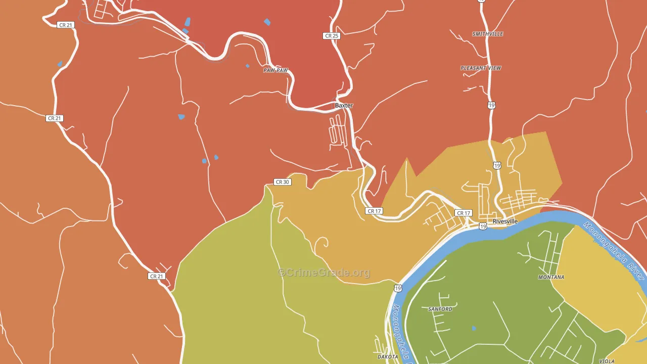 Baxter, WV Map of Robbery Rates