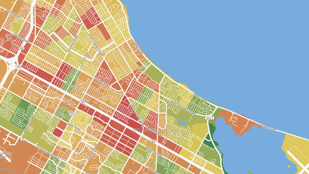 Bay Area, Corpus Christi, TX Map of Robbery Rates