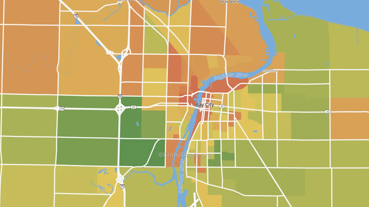 Bay City, MI Map of Robbery Rates