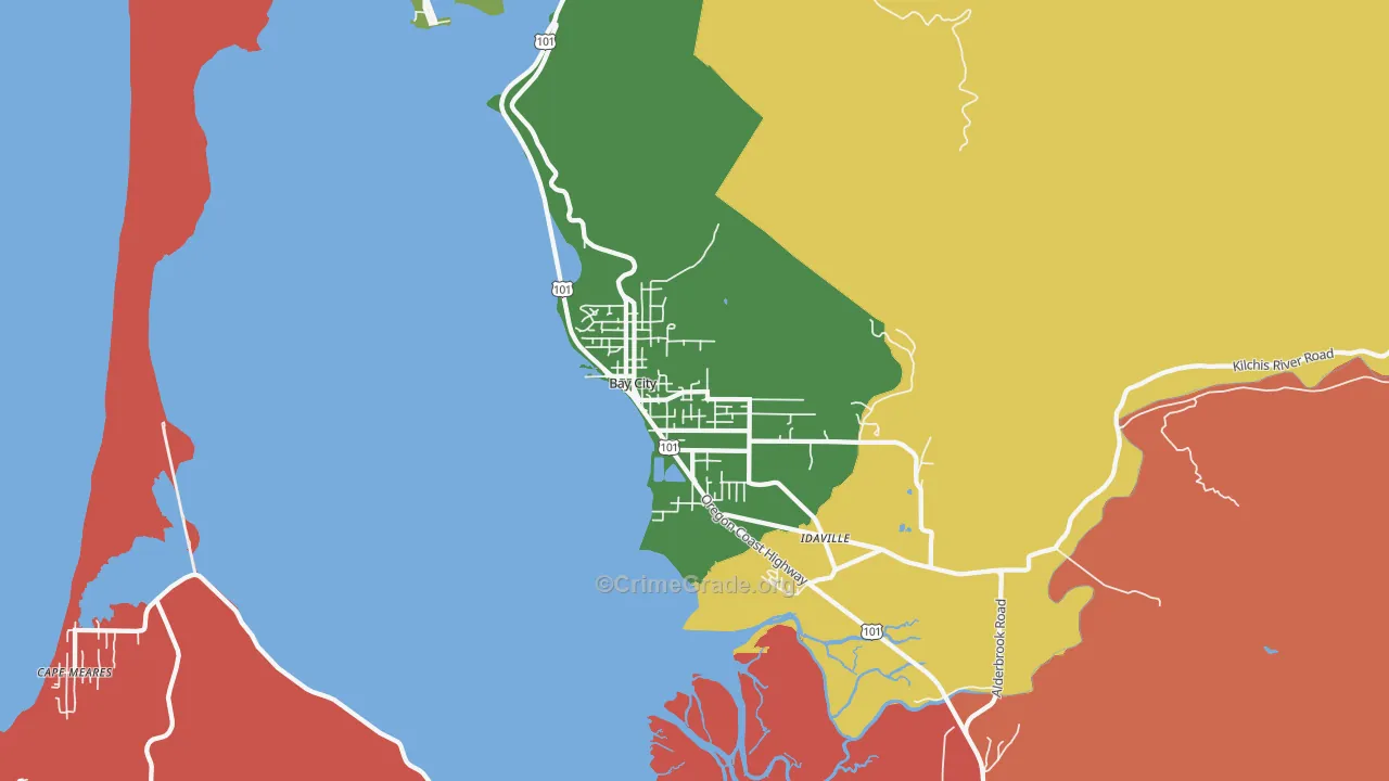 Bay City, OR Map of Robbery Rates