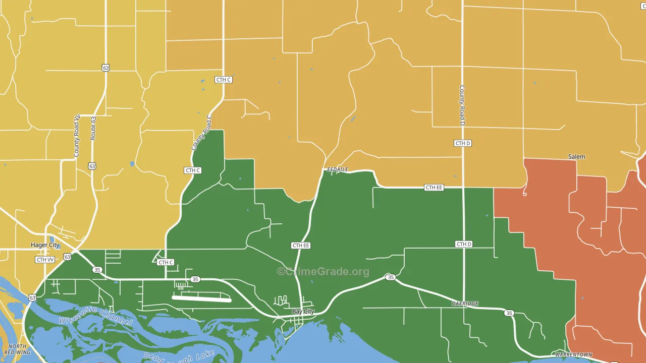 Bay City, WI Map of Robbery Rates