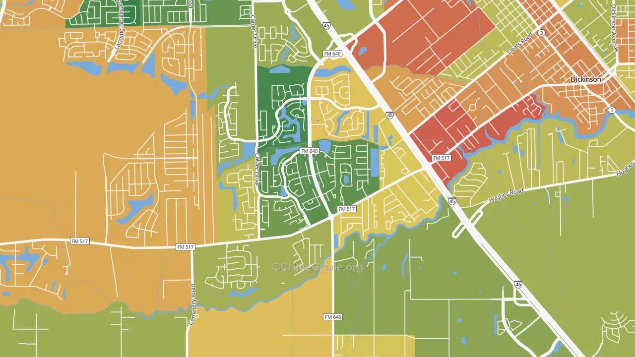 Bay Colony, League City, TX Map of Robbery Rates