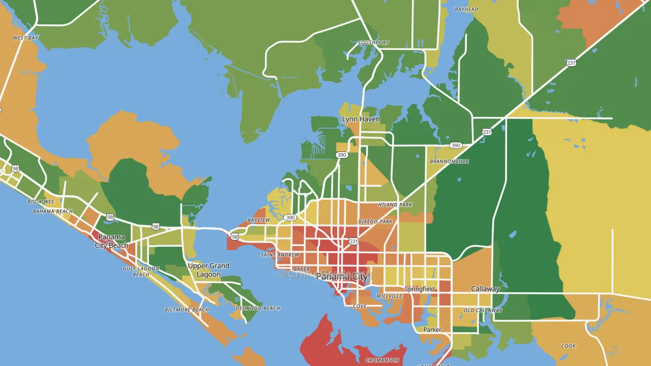 Bay County, FL Map of Robbery Rates