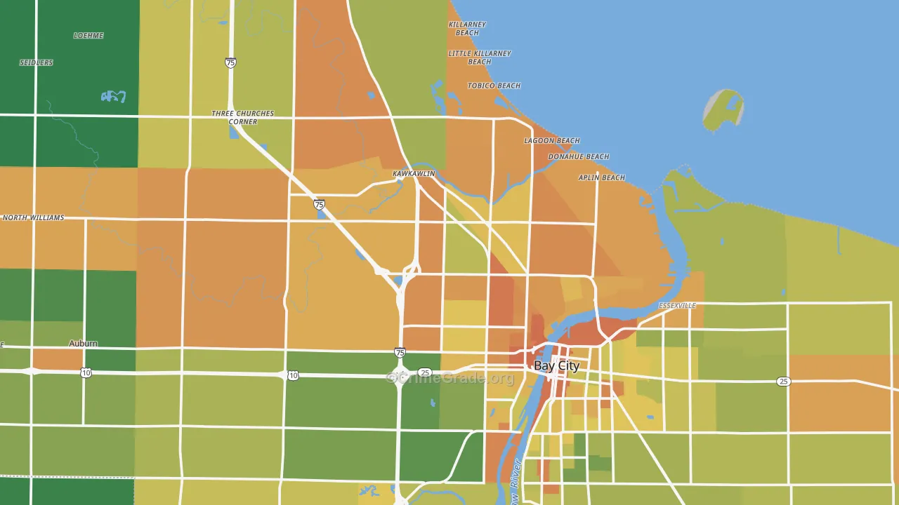 Bay County, MI Map of Robbery Rates