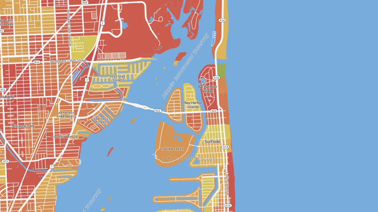 Bay Harbor Islands, FL Map of Robbery Rates