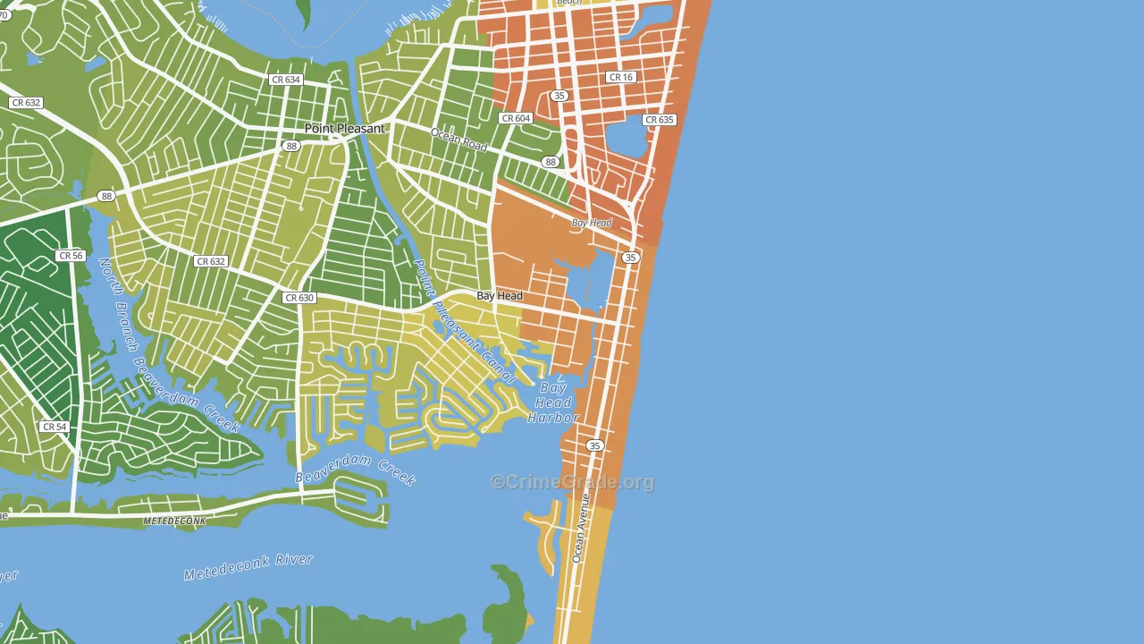 Bay Head, NJ Map of Robbery Rates