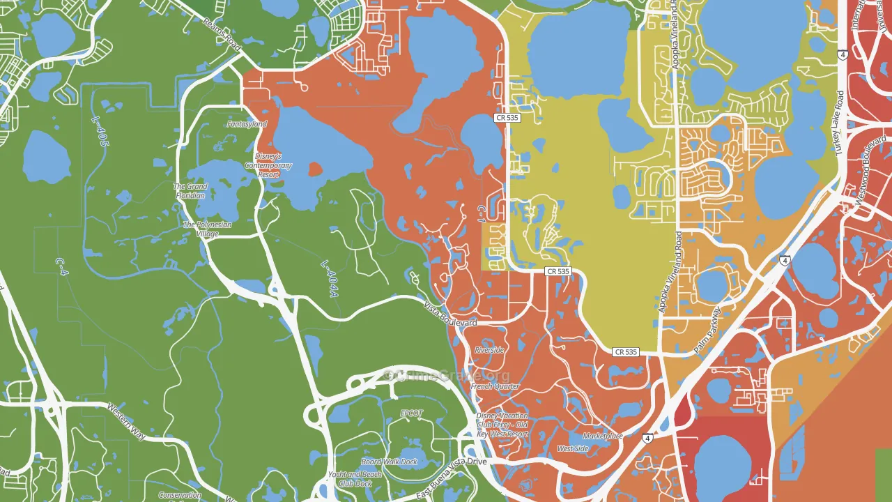 Bay Lake, FL Map of Robbery Rates