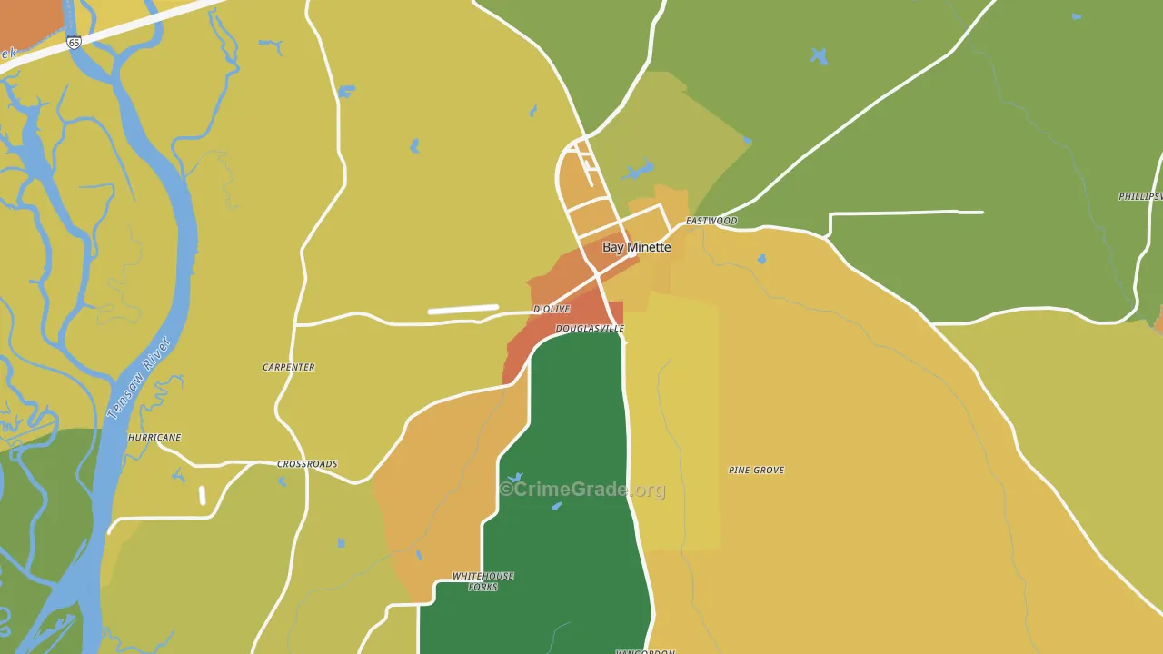 Bay Minette, AL Map of Robbery Rates