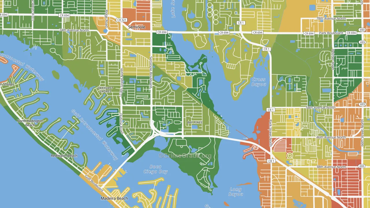 Bay Pines, FL Map of Robbery Rates