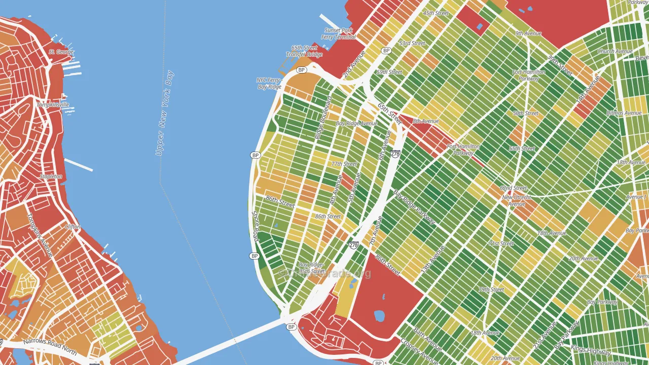Bay Ridge-Fort Hamilton, Brooklyn, NY Map of Robbery Rates