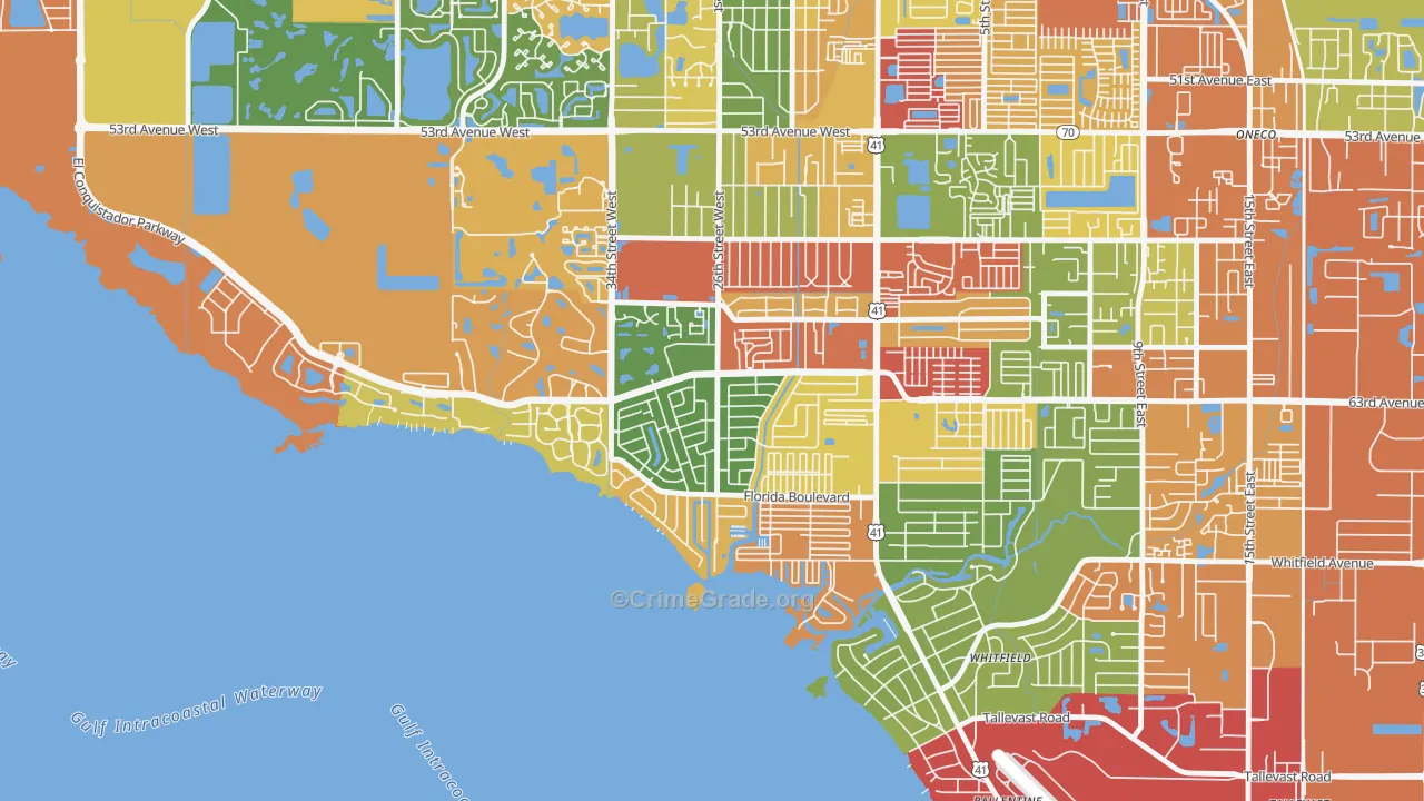 Bay Shore Gardens, Bayshore Gardens, FL Map of Robbery Rates