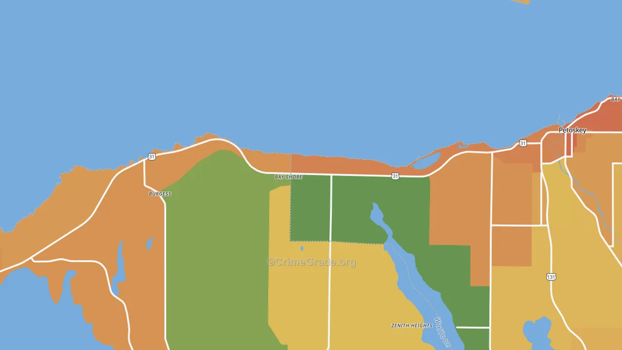Bay Shore, MI Map of Robbery Rates