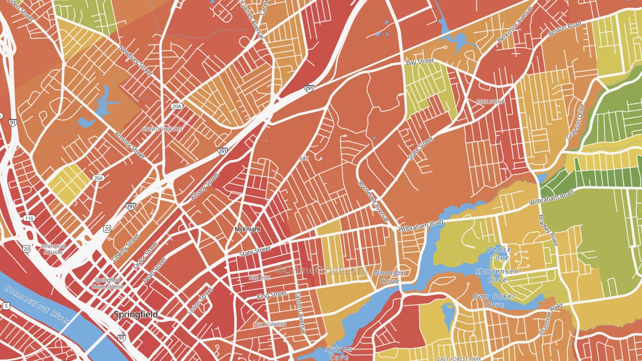 Bay, Springfield, MA Map of Robbery Rates