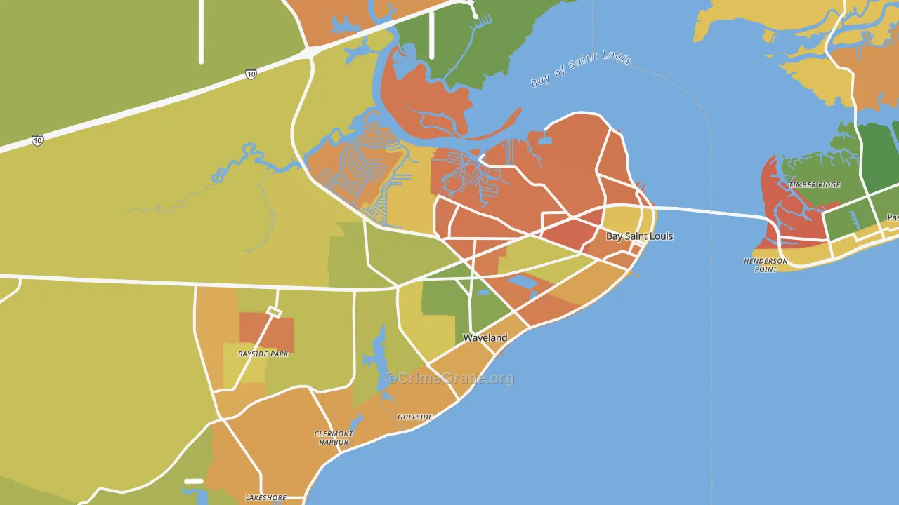 Bay St. Louis, MS Map of Robbery Rates