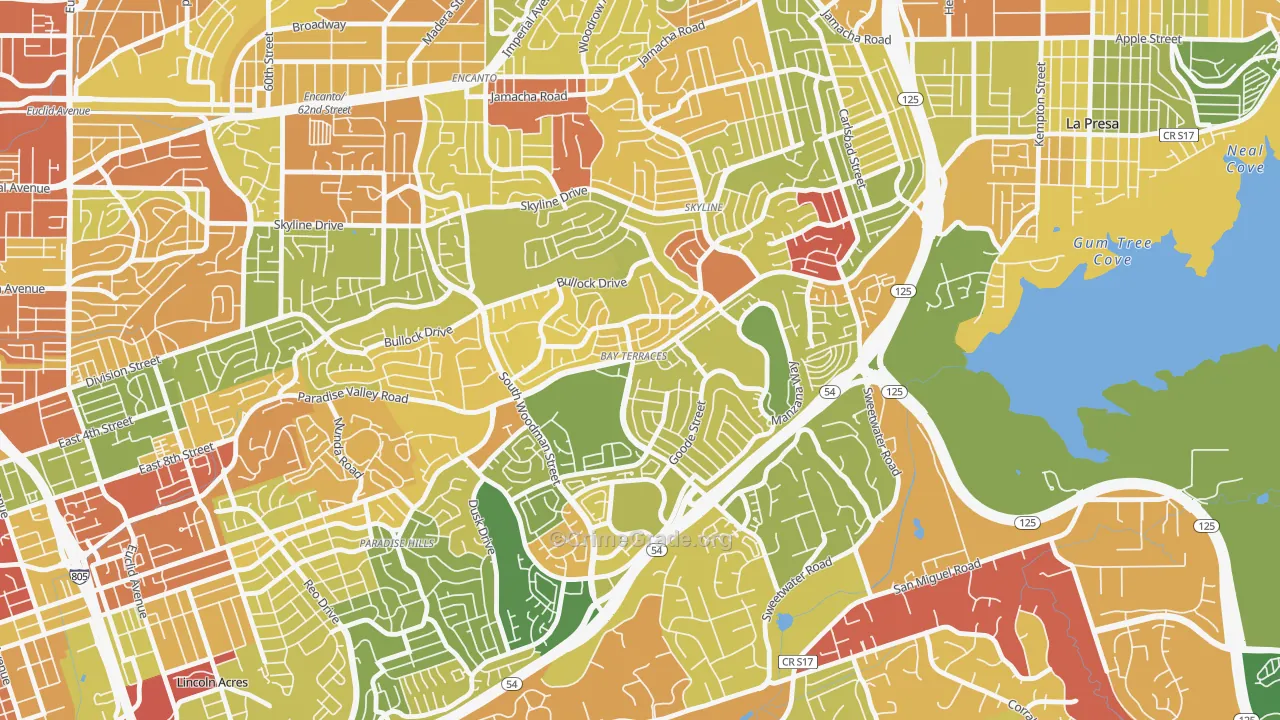 Bay Terraces, San Diego, CA Map of Robbery Rates