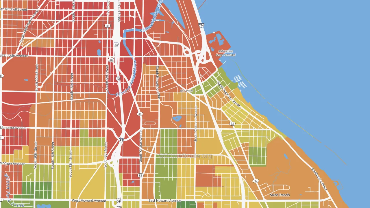 Bay View, Milwaukee, WI Map of Robbery Rates