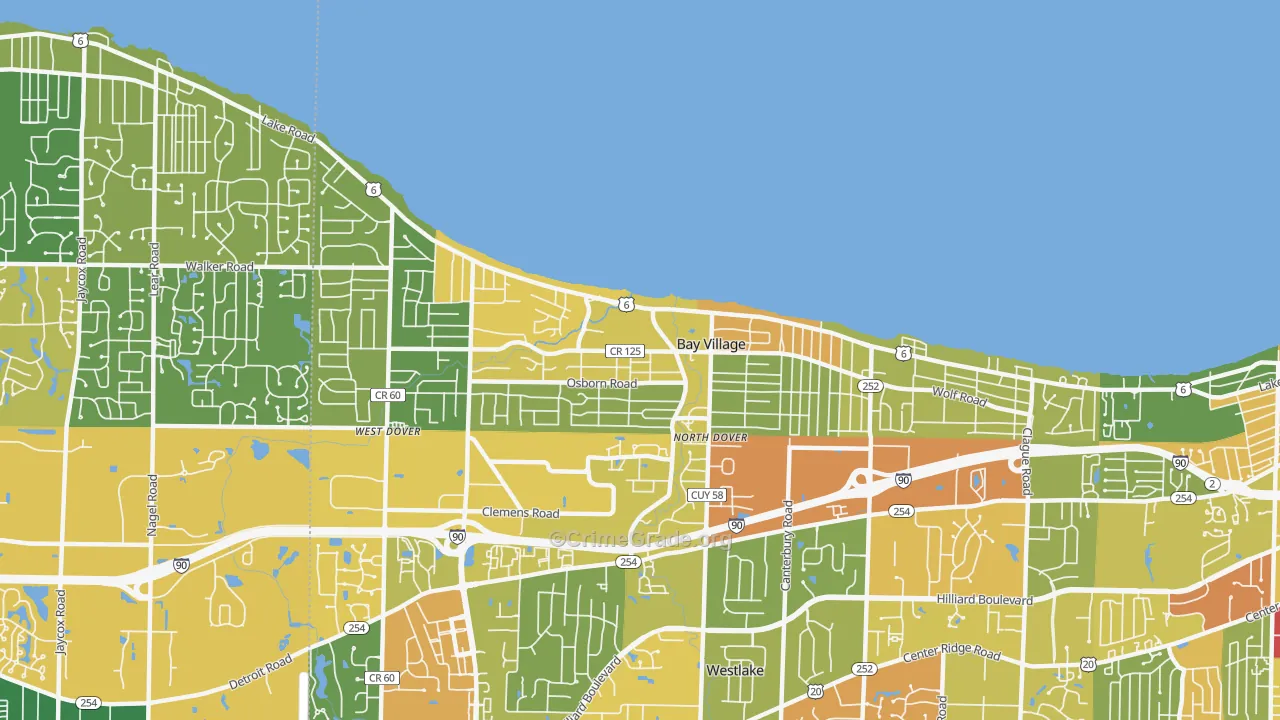 Bay Village, OH Map of Robbery Rates