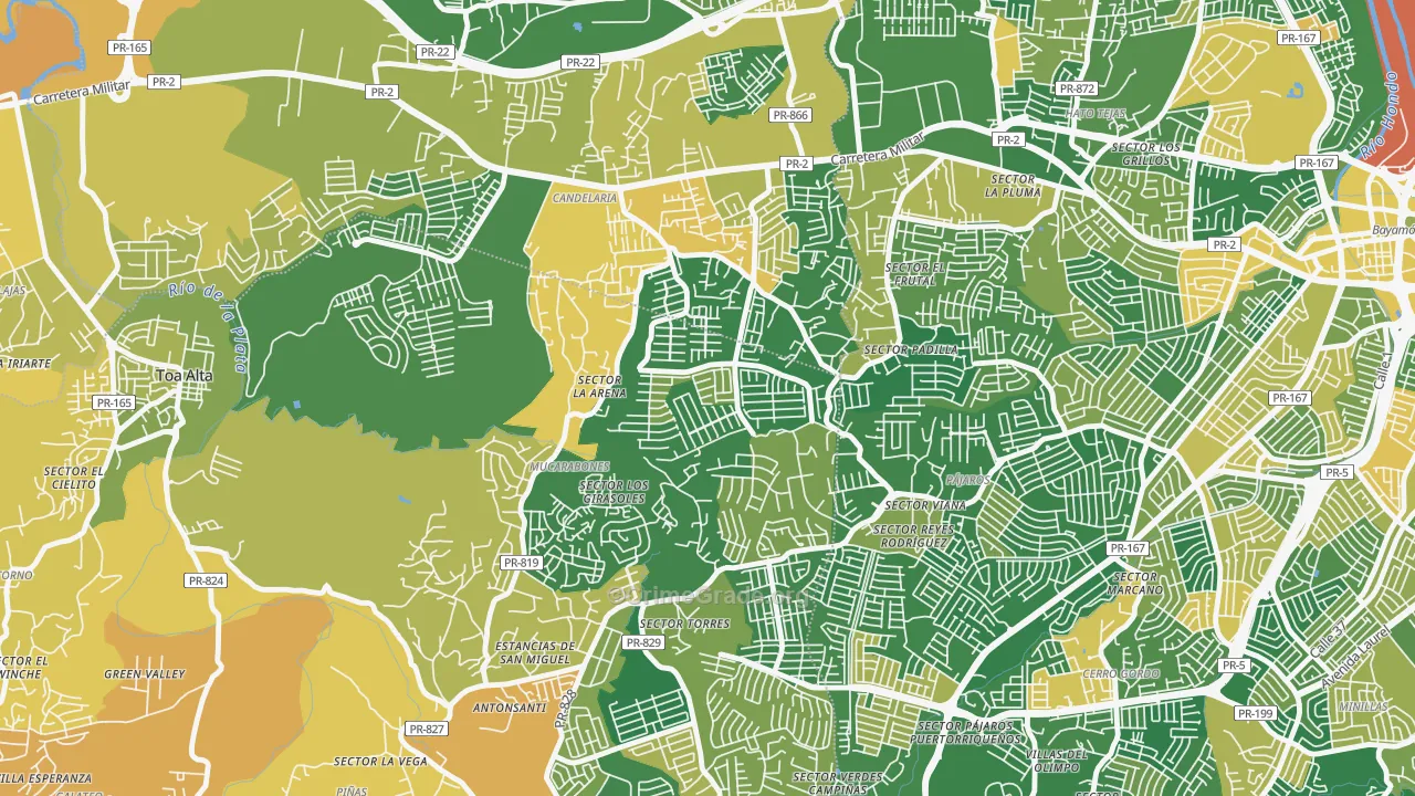 Bayamon Gardens, PR Map of Robbery Rates