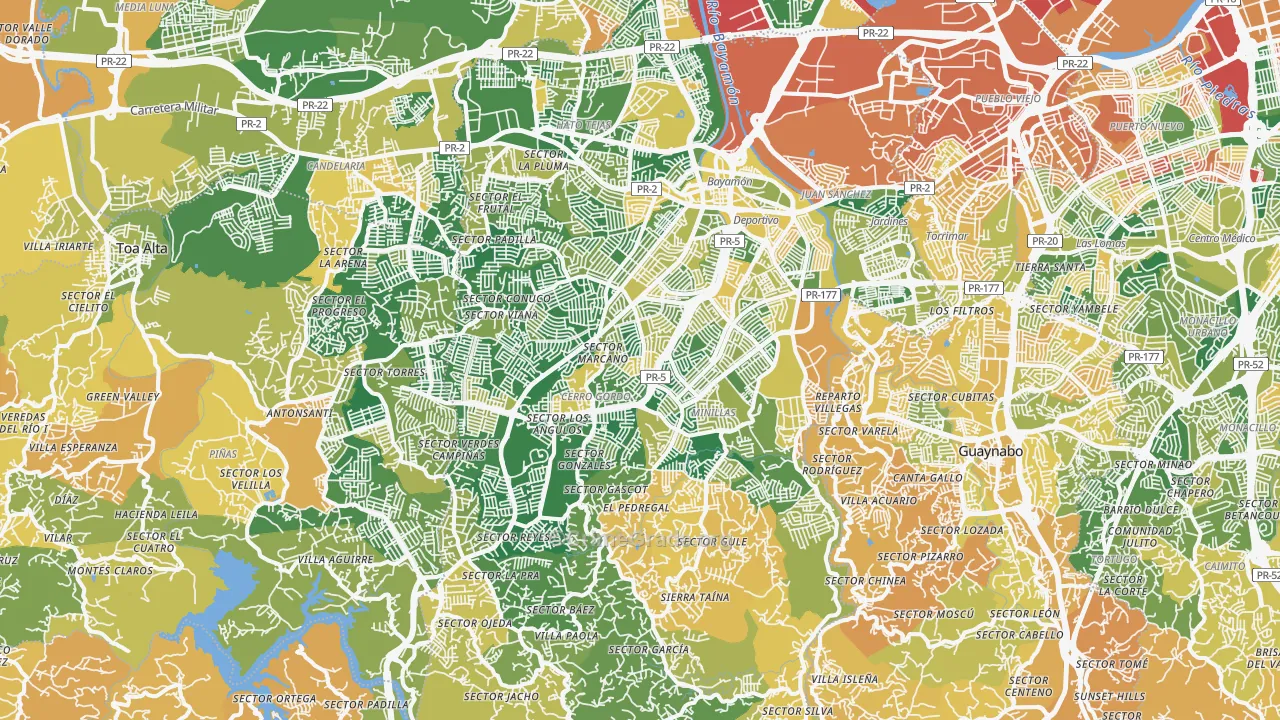 Bayamon Municipio, PR Map of Robbery Rates