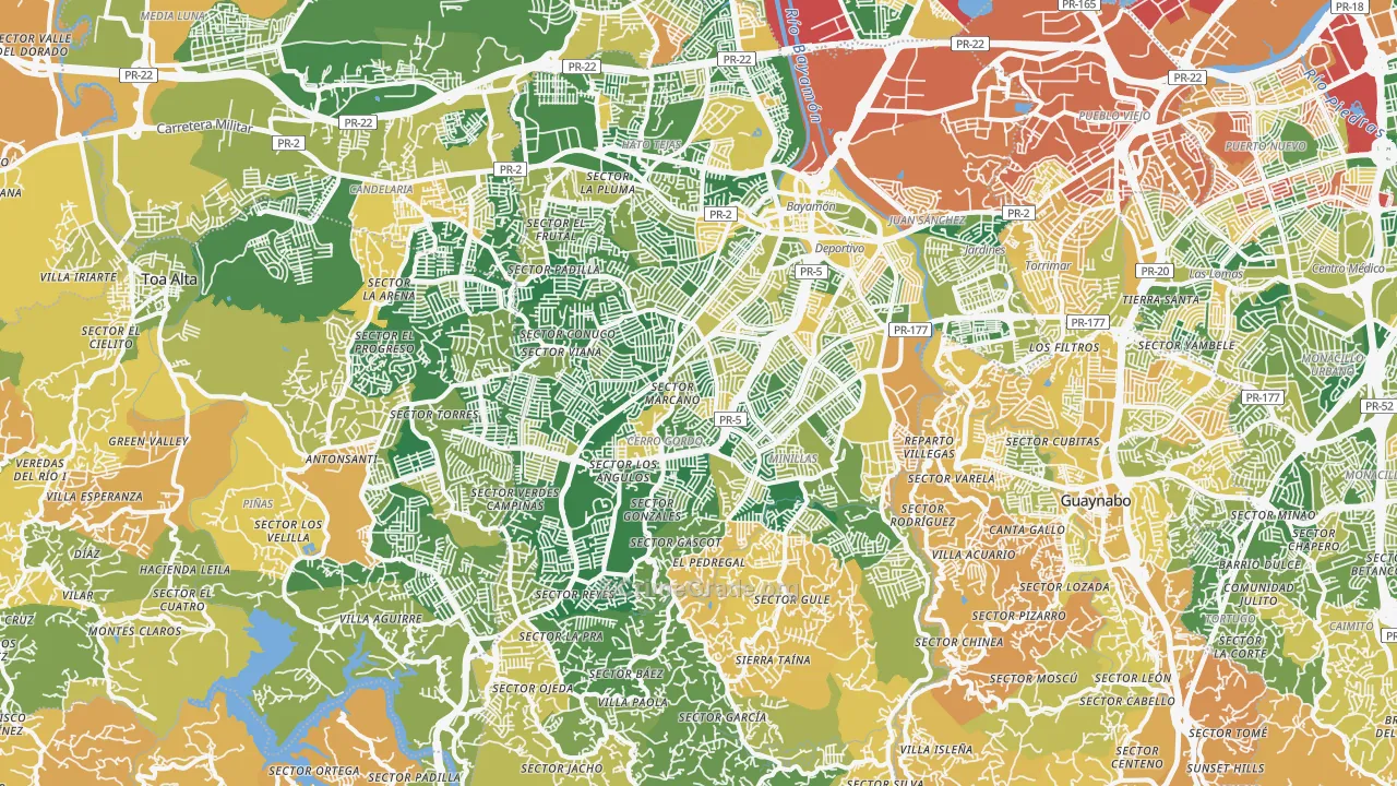 Bayamon, PR Map of Robbery Rates