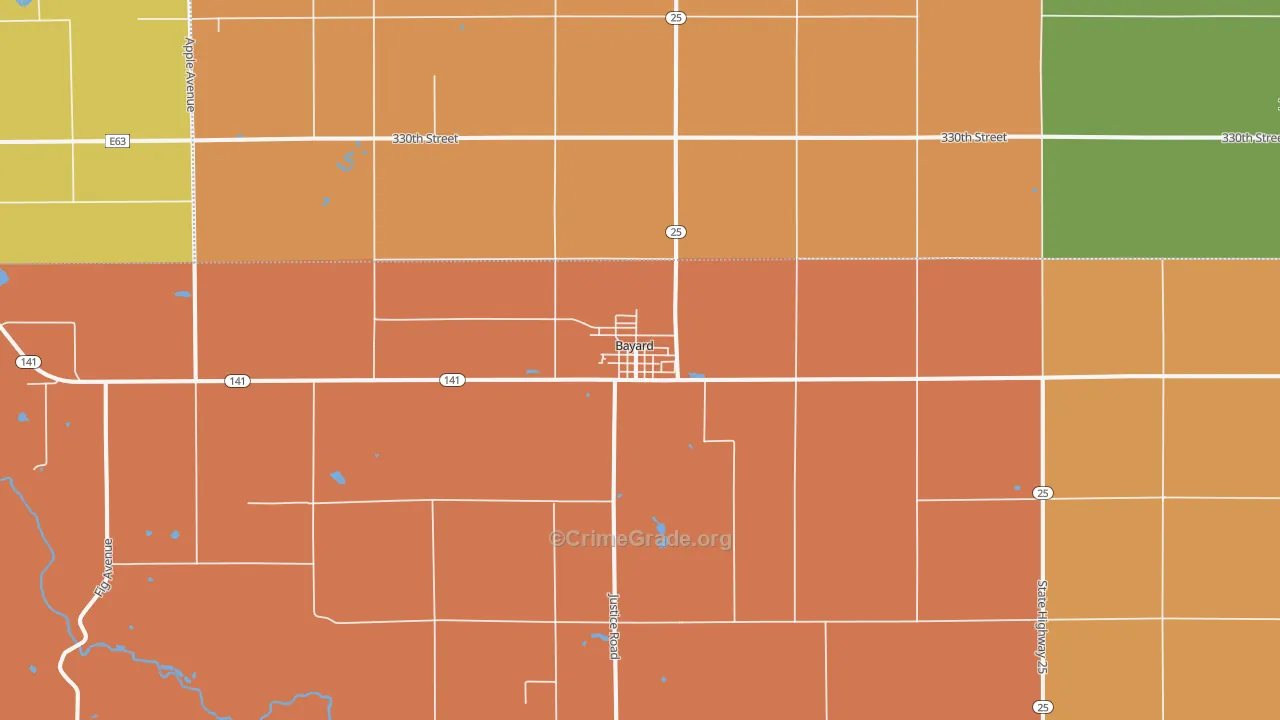 Bayard, IA Map of Robbery Rates