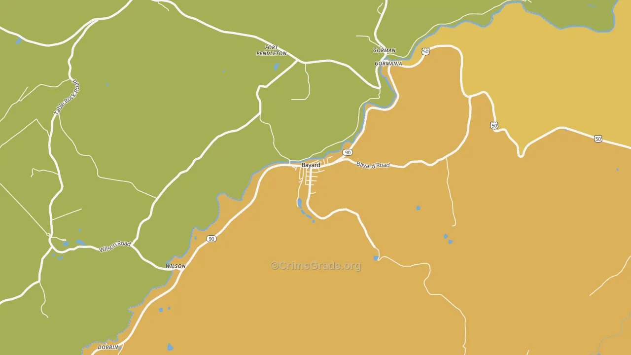 Bayard, WV Map of Robbery Rates