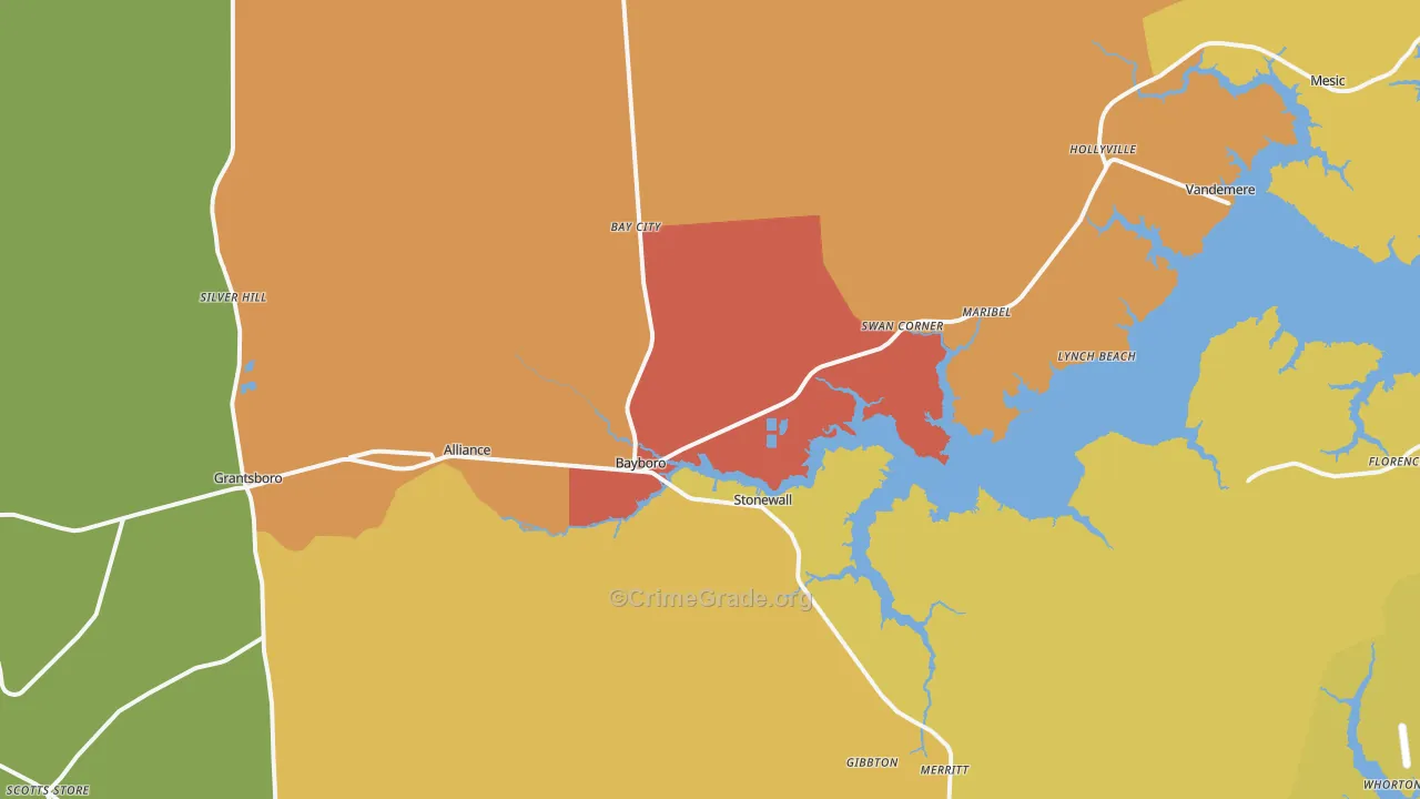 Bayboro, NC Map of Robbery Rates