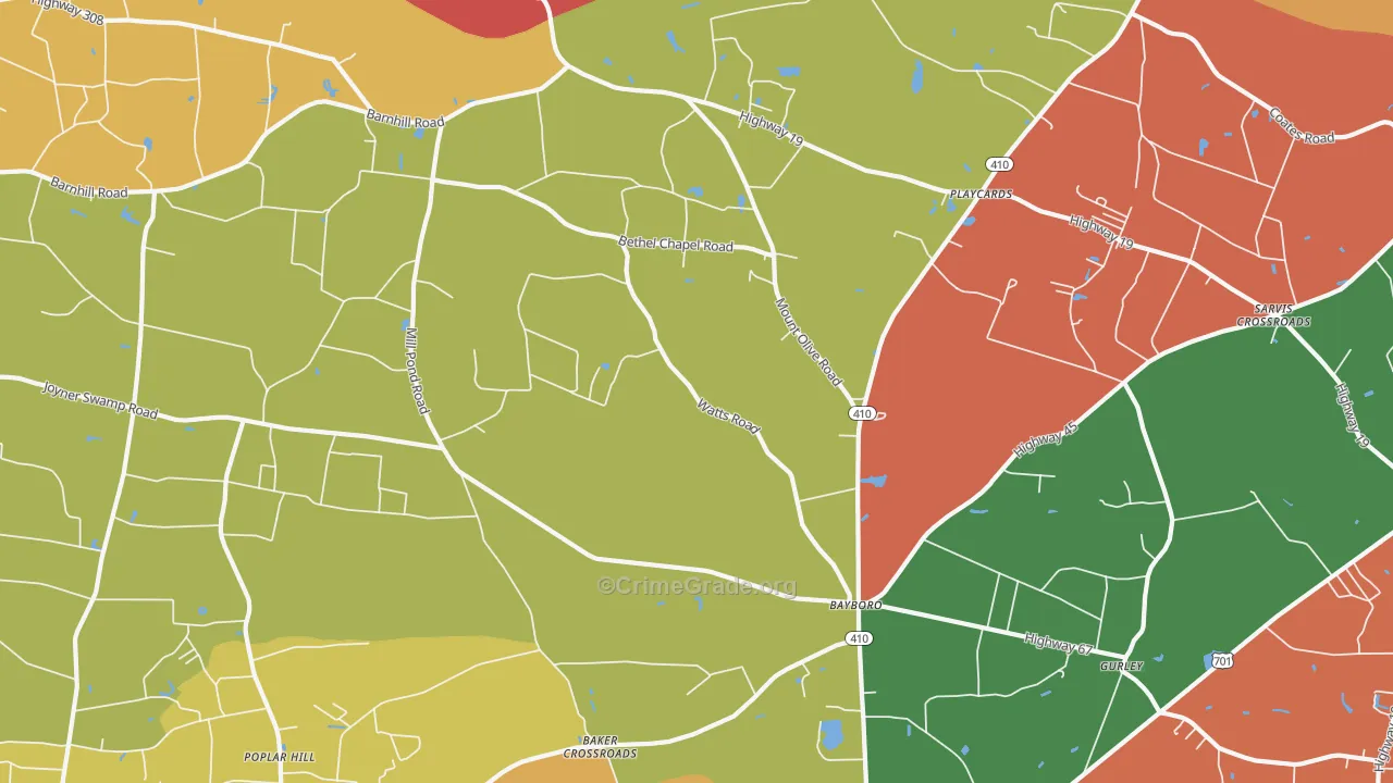 Bayboro, SC Map of Robbery Rates