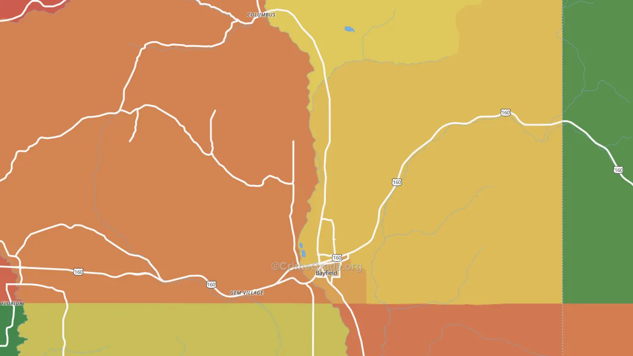 Bayfield, CO Map of Robbery Rates