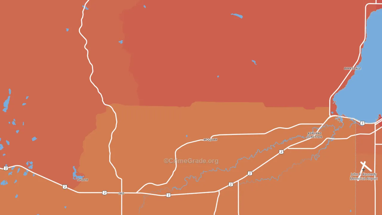 Bayfield County, WI Map of Robbery Rates
