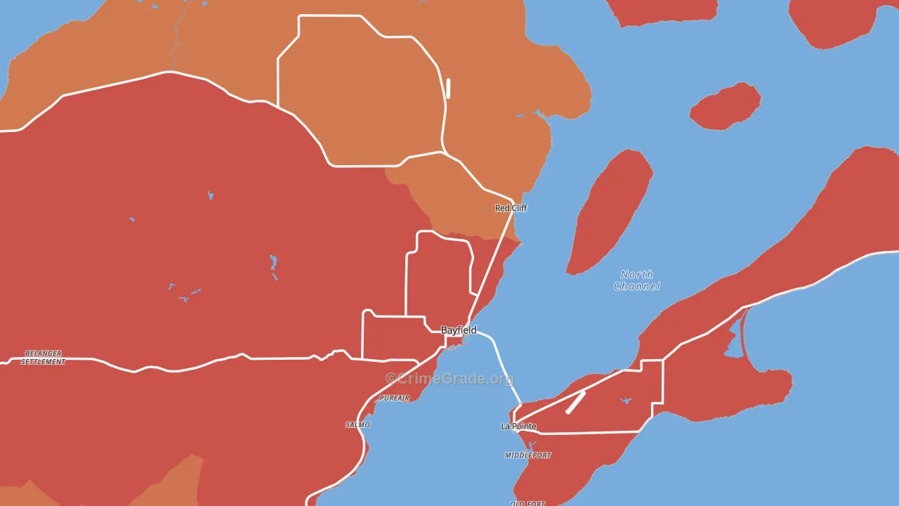 Bayfield, WI Map of Robbery Rates