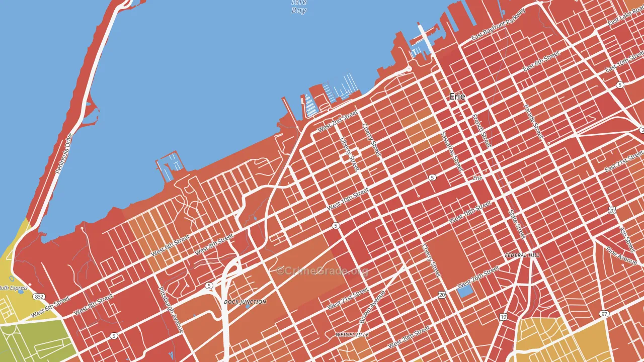 Bayfront, Erie, PA Map of Robbery Rates