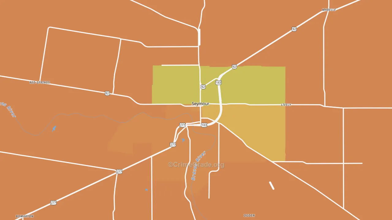 Baylor County, TX Map of Robbery Rates