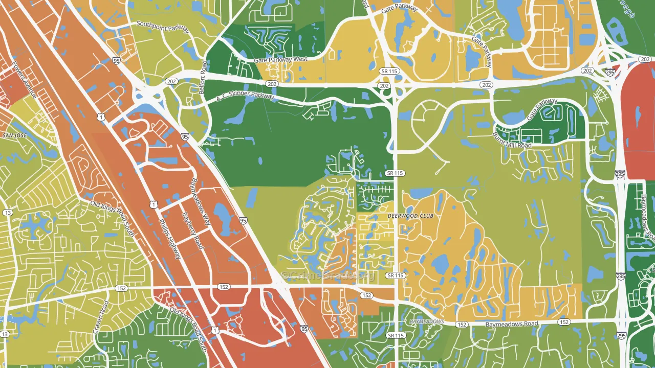 Baymeadows, Jacksonville, FL Map of Robbery Rates