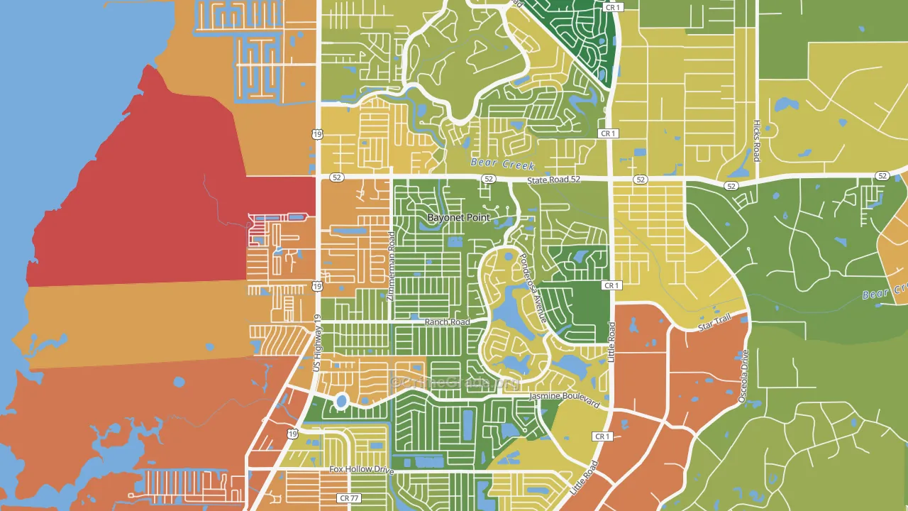Bayonet Point, FL Map of Robbery Rates