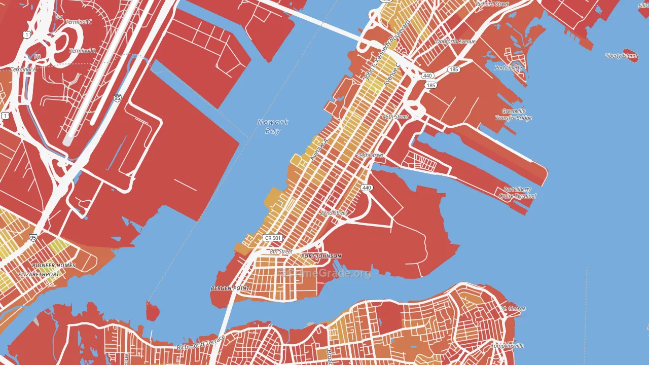 Bayonne, NJ Map of Robbery Rates