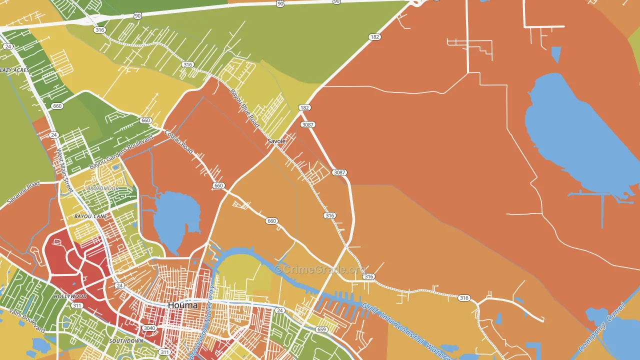 Bayou Blue, LA Map of Robbery Rates