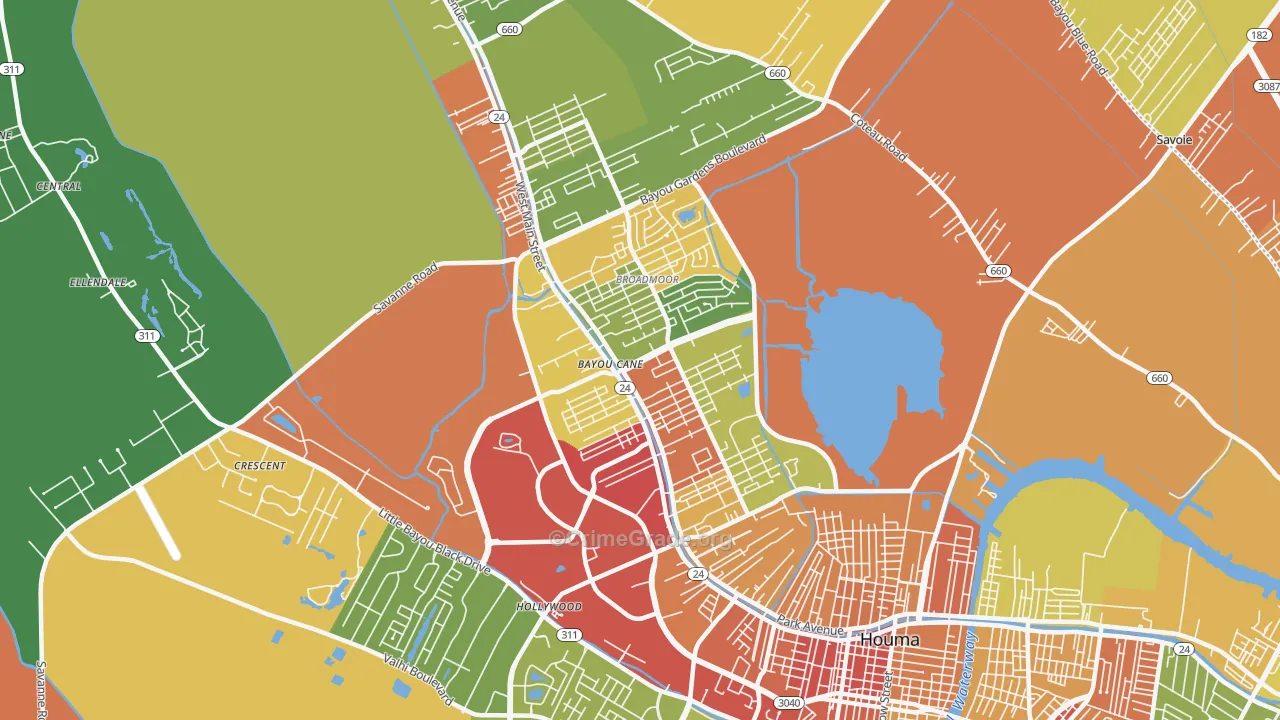 Bayou Cane, LA Map of Robbery Rates