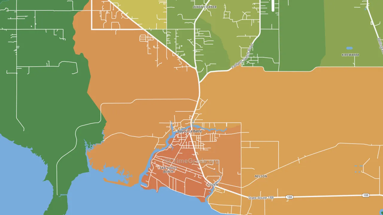 Bayou La Batre, AL Map of Robbery Rates