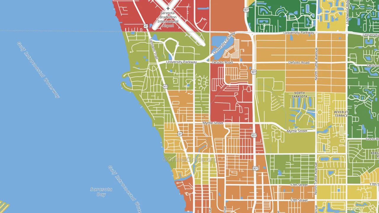 Bayou Oaks, Sarasota, FL Map of Robbery Rates