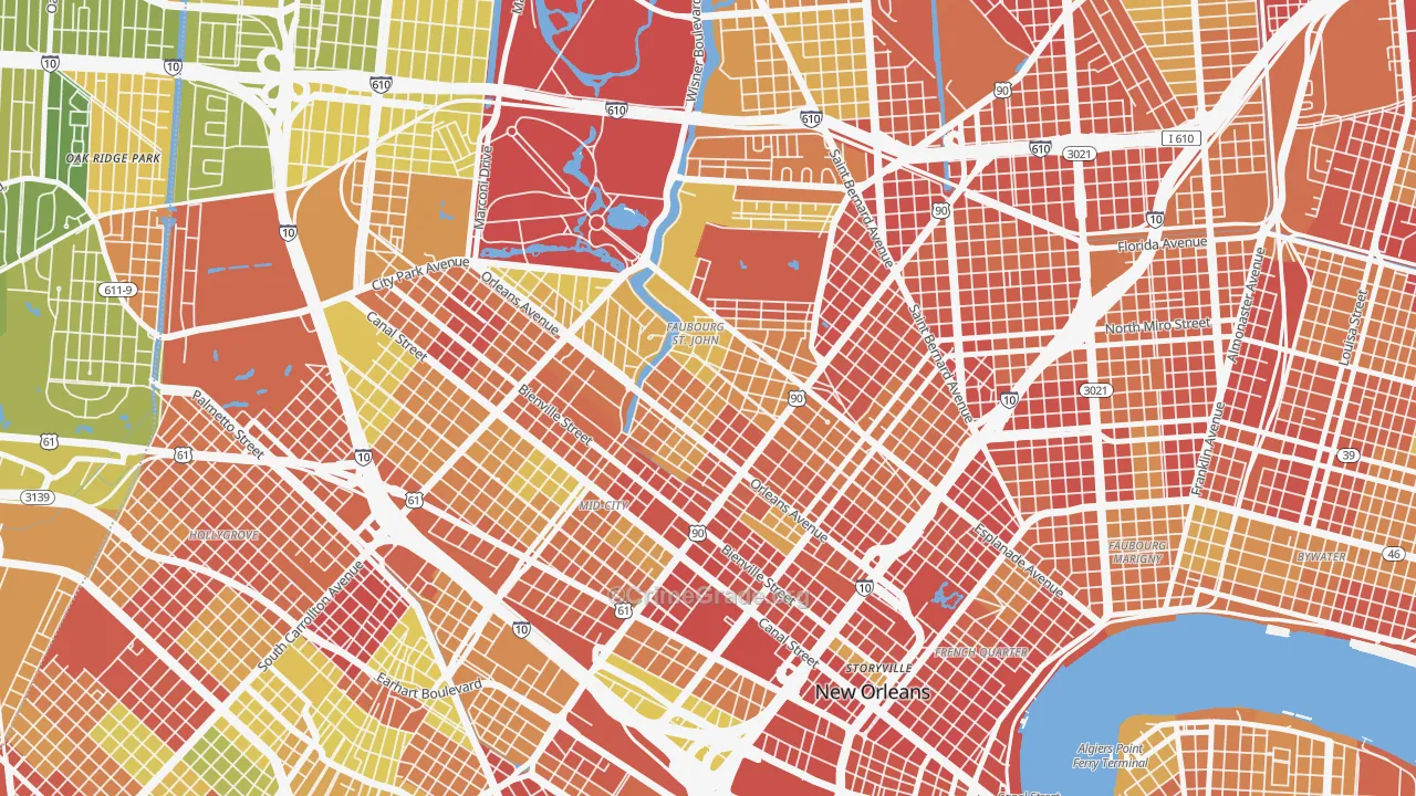 Bayou St John, New Orleans, LA Map of Robbery Rates